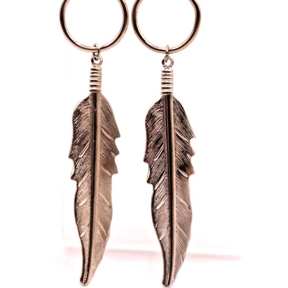 Feather Dangle Drop Earrings Silver Tone Native American Boho French Hook 3.5" - Picture 2 of 7